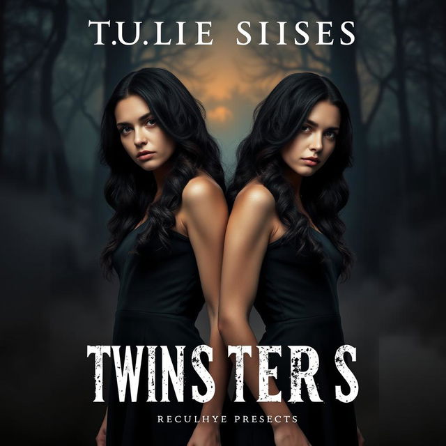 A captivating eBook cover featuring identical twin sisters in a suspenseful setting