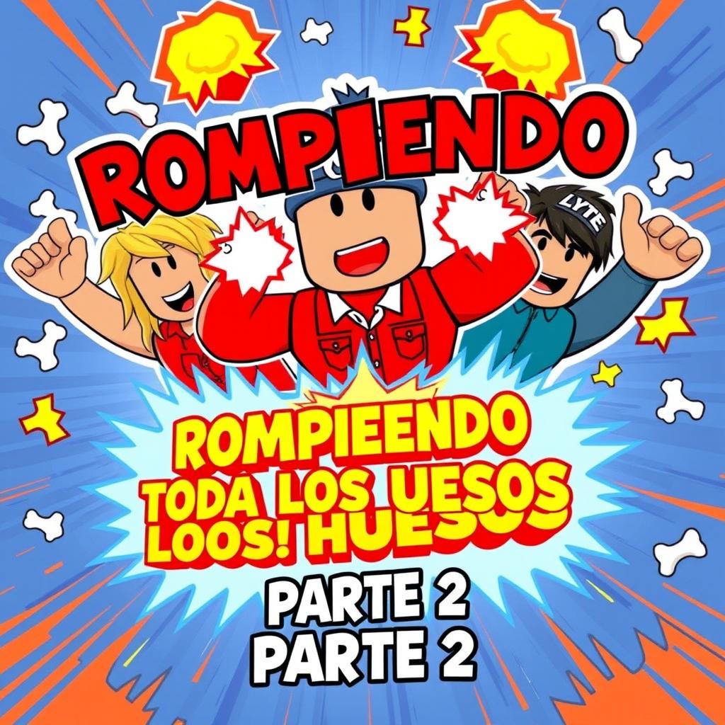 An exciting YouTube thumbnail for the video titled 'ROMPIENDO TODOS LOS HUESOS en Roblox! ¿Cuántos puedo romper en un solo salto? PARTE 2'