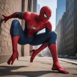 An innovative depiction of Spiderman, creatively incorporating an urban landscape background, signature spiderweb patterns, dynamic poses, and contrasting use of shadows and light.