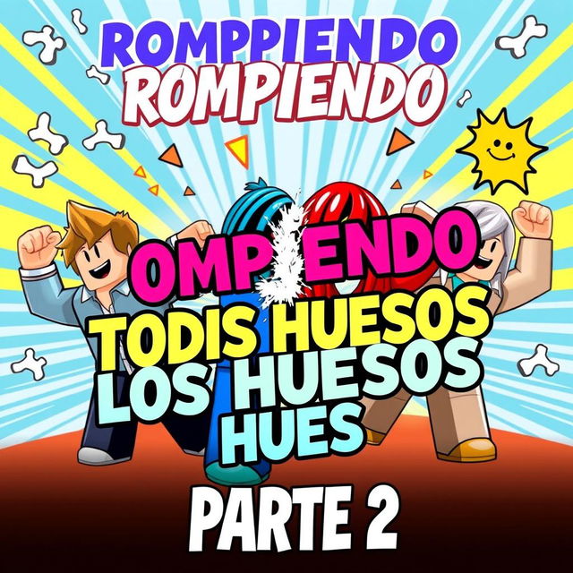 An exciting YouTube thumbnail for the video titled 'ROMPIENDO TODOS LOS HUESOS en Roblox! ¿Cuántos puedo romper en un solo salto? PARTE 2'