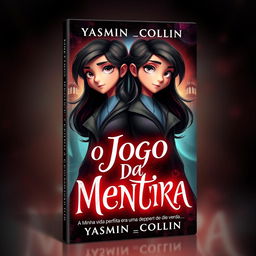 A vibrant eBook cover featuring two identical twins with an air of mystery, set against a captivating suspenseful background