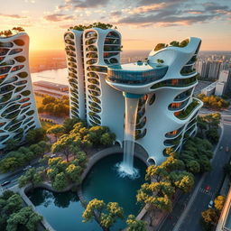 A breathtaking futuristic, bionic design of high-rise buildings shaped like a map of Ukraine, prominently located in Kyiv