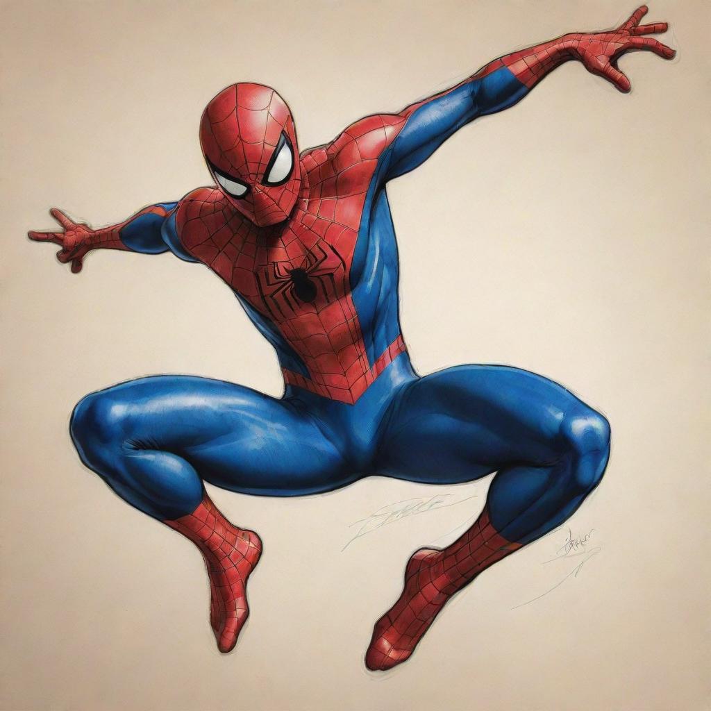 A beautiful collection of Spiderman sketches, showcasing various dynamic poses, bold colors, and intricate details.