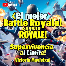 An eye-catching YouTube thumbnail for the video titled '¡El mejor Battle Royale en Fortnite! Supervivencia al Límite - Victoria Magistral'