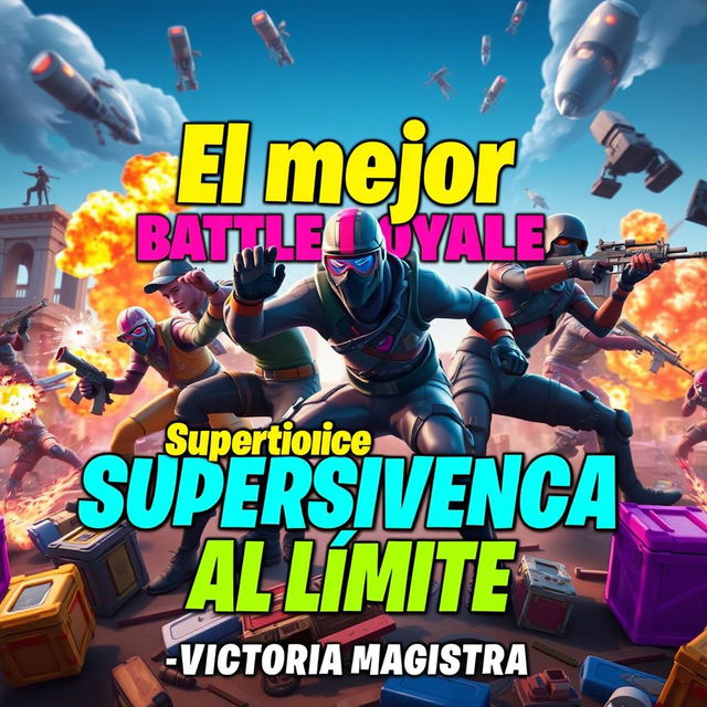 A captivating YouTube thumbnail for the video titled 'El mejor Battle Royale en Fortnite - Supervivencia al Límite - Victoria Magistral'