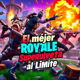 A captivating YouTube thumbnail for the video titled 'El mejor Battle Royale en Fortnite - Supervivencia al Límite - Victoria Magistral'