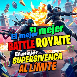 A captivating YouTube thumbnail for the video titled 'El mejor Battle Royale en Fortnite - Supervivencia al Límite - Victoria Magistral'