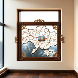 An imaginative design featuring a window shaped like the map of Ukraine, perfectly replicating its contours