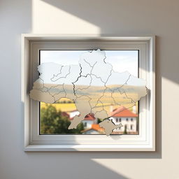 A creatively designed window shaped like the map of Ukraine, perfectly mimicking its intricate contours