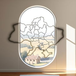 A creatively designed window shaped like the map of Ukraine, perfectly mimicking its intricate contours