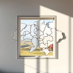 A creatively designed window shaped like the map of Ukraine, perfectly mimicking its intricate contours