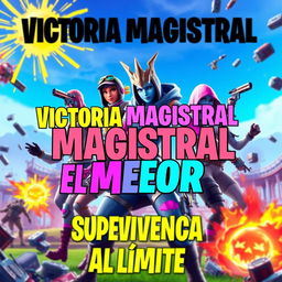 A visually striking YouTube thumbnail for the video titled 'Victoria Magistral - El MEJOR Battle Royale en Fortnite - Supervivencia al Límite'