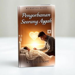 A moving book cover design for the novel "Pengorbanan Seorang Ayah" by Kapten Oleng, which revolves around a father's sacrifice to heal his child