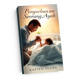 A moving book cover design for the novel "Pengorbanan Seorang Ayah" by Kapten Oleng, which revolves around a father's sacrifice to heal his child