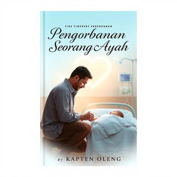 A moving book cover design for the novel "Pengorbanan Seorang Ayah" by Kapten Oleng, which revolves around a father's sacrifice to heal his child