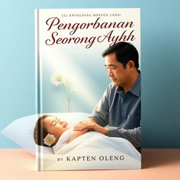 A poignant book cover design for the novel "Pengorbanan Seorang Ayah" by Kapten Oleng, which tells the story of a father's sacrifice to cure his 15-year-old daughter