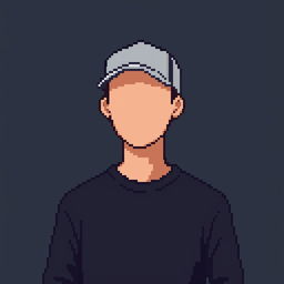 A pixel art representation of a man, prominently featuring his torso and head