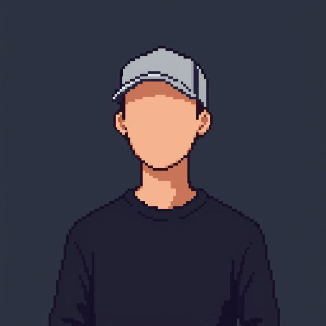 A pixel art representation of a man, prominently featuring his torso and head