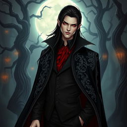 A striking vampire character design suitable for a gothic novel cover