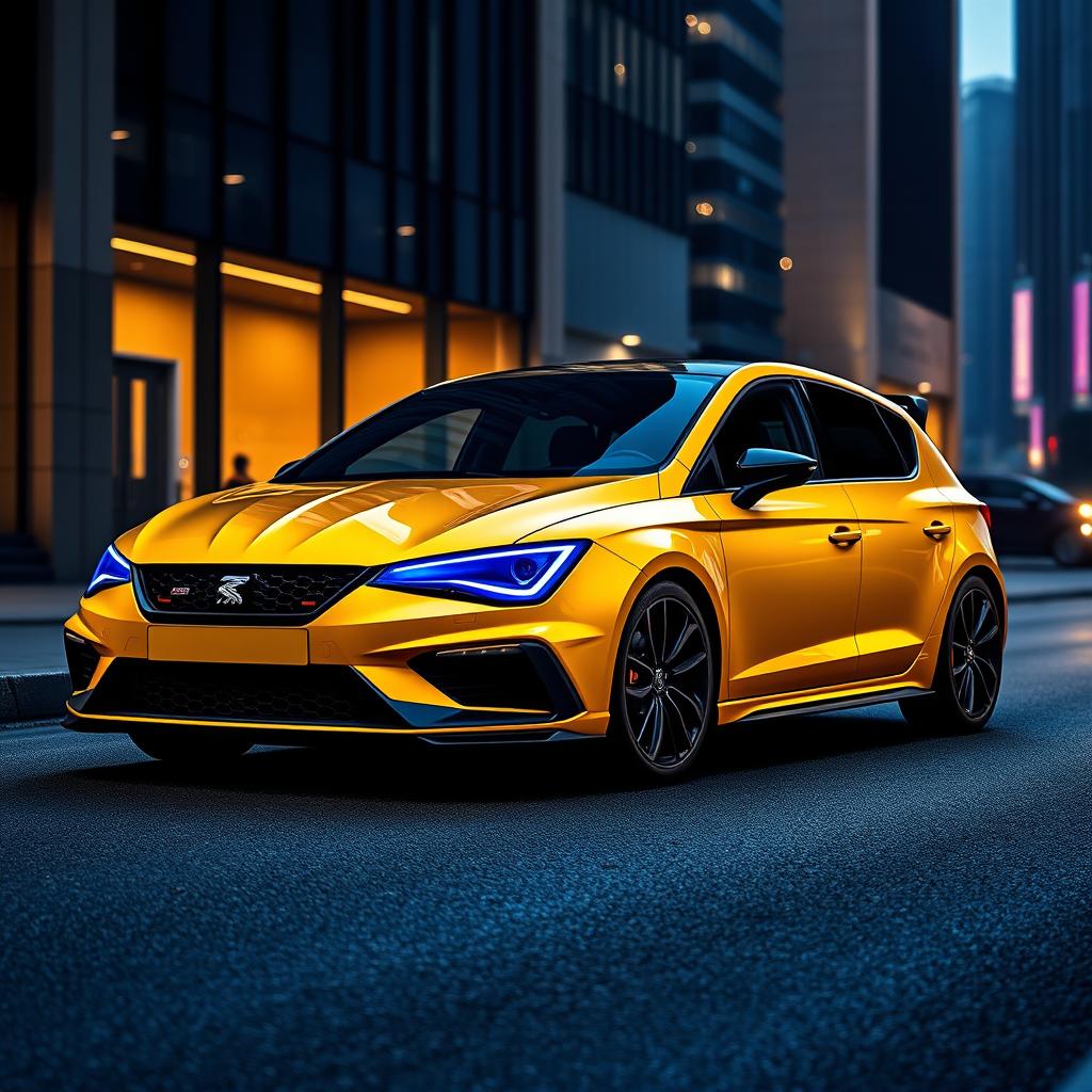 A realistic depiction of the 2025 facelift model of a CUPRA Leon, showcasing its sleek and sporty design