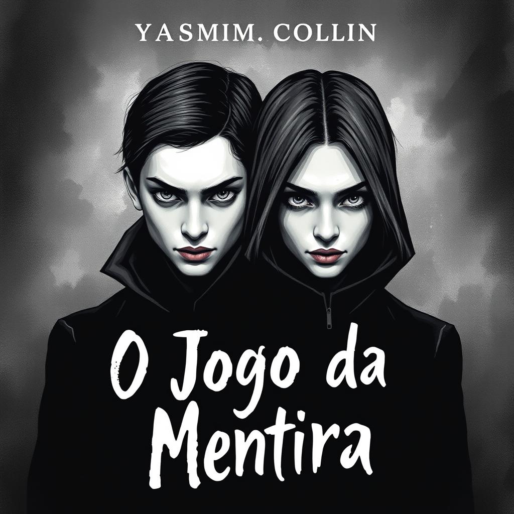 A striking book cover for "O Jogo da Mentira" by Yasmim_Collin, featuring an intriguing background that creates a mysterious atmosphere