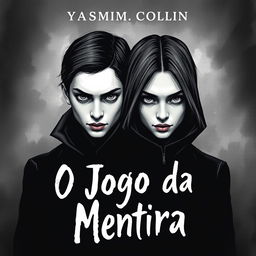 A striking book cover for "O Jogo da Mentira" by Yasmim_Collin, featuring an intriguing background that creates a mysterious atmosphere