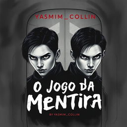 A striking book cover for "O Jogo da Mentira" by Yasmim_Collin, featuring an intriguing background that creates a mysterious atmosphere