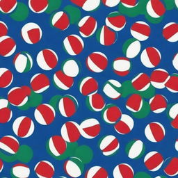 Generate a volleyball shirt with a vibrant, dynamic pattern incorporating the colors blue, red, green, and white.