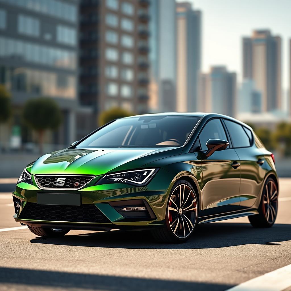 A realistic depiction of a 2025 Cupra Leon facelift, showcasing its sleek design and modern aesthetics