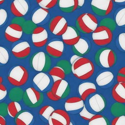 Generate a volleyball shirt with a vibrant, dynamic pattern incorporating the colors blue, red, green, and white.