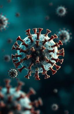 An artistic depiction of the coronavirus, featuring its distinctive spherical shape, with spike proteins prominently displayed