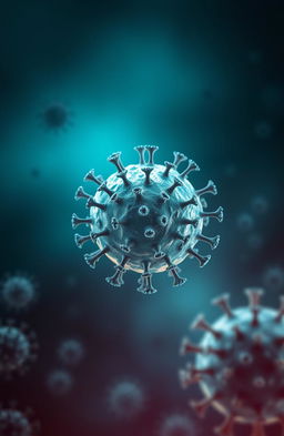 An artistic depiction of the coronavirus, featuring its distinctive spherical shape, with spike proteins prominently displayed