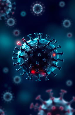 An artistic depiction of the coronavirus, featuring its distinctive spherical shape, with spike proteins prominently displayed