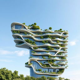 A multi-story building designed in a bionic architectural style, perfectly shaped like the exact contour of the map of Ukraine