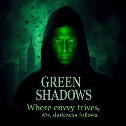 Title: 'Green Shadows' - A dark, atmospheric scene centered around a figure with a glowing green aura, symbolizing conflict and mystery