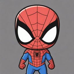 An adorable chibi-style drawing of Spiderman, featuring exaggerated cute features, bold colors, and simplistic, clean lines.