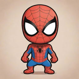 An adorable chibi-style drawing of Spiderman, featuring exaggerated cute features, bold colors, and simplistic, clean lines.