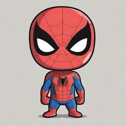 An adorable chibi-style drawing of Spiderman, featuring exaggerated cute features, bold colors, and simplistic, clean lines.