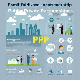 A comprehensive, visually engaging infographic illustrating the concept of Public-Private Partnerships (PPP)