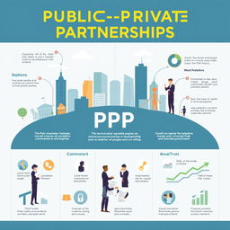 A comprehensive, visually engaging infographic illustrating the concept of Public-Private Partnerships (PPP)