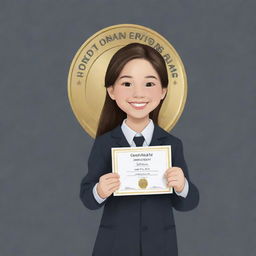 Create a clipart style image of an honor student happily holding a certificate, with a gold-starred badge pinned on their chest, symbolizing excellence in academic performance.