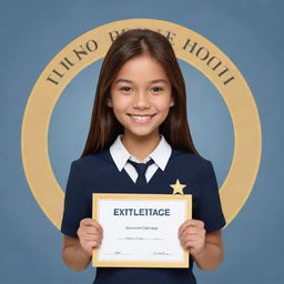 Create a clipart style image of an honor student happily holding a certificate, with a gold-starred badge pinned on their chest, symbolizing excellence in academic performance.