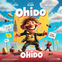 Create a vibrant movie poster featuring a whimsical, exaggerated character that embodies the essence of internet culture, set against a colorful Ohio backdrop