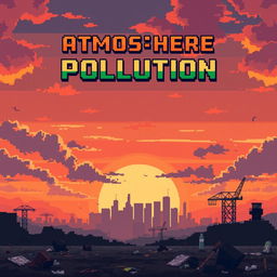 A video game cover design in pixel art style focusing on atmospheric pollution