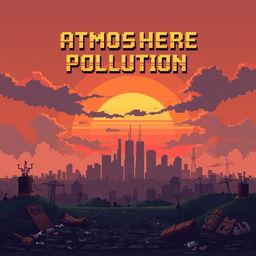 A video game cover design in pixel art style focusing on atmospheric pollution