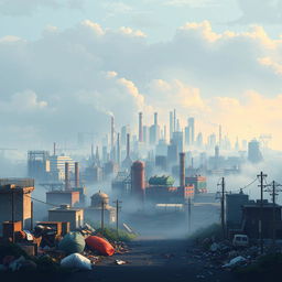 A captivating video game cover design in pixel art style focused on atmospheric pollution, without any text or title