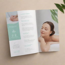 An elegant brochure design for a wellness massage parlor featuring calming colors, charming images of soothing massages, along with compelling content detailing the services.