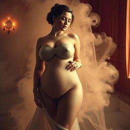 An elegant and artsy representation of a voluptuous woman with an emphasis on her prominent curves and graceful form