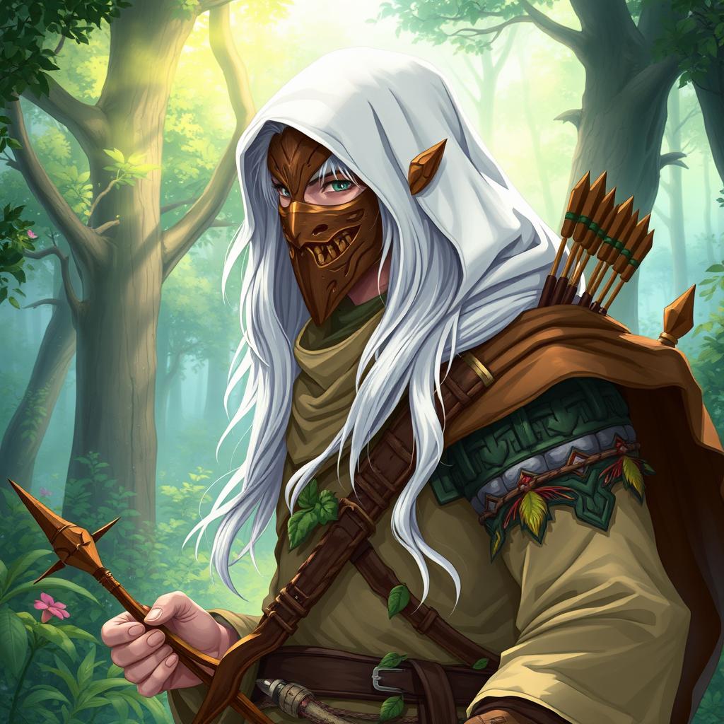 An illustrated depiction of a male aasimar ranger