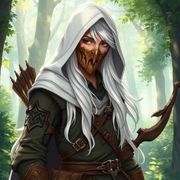 An illustrated depiction of a male aasimar ranger